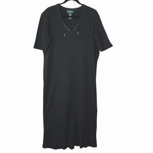 Ralph Lauren Black Maxi Dress Sz XL Ribbed Knit